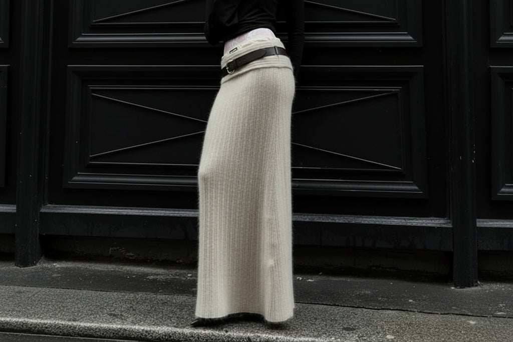 סט סריג שני חלקים חולצת כתפיים חשופות וחצאית מקסי - אילונה