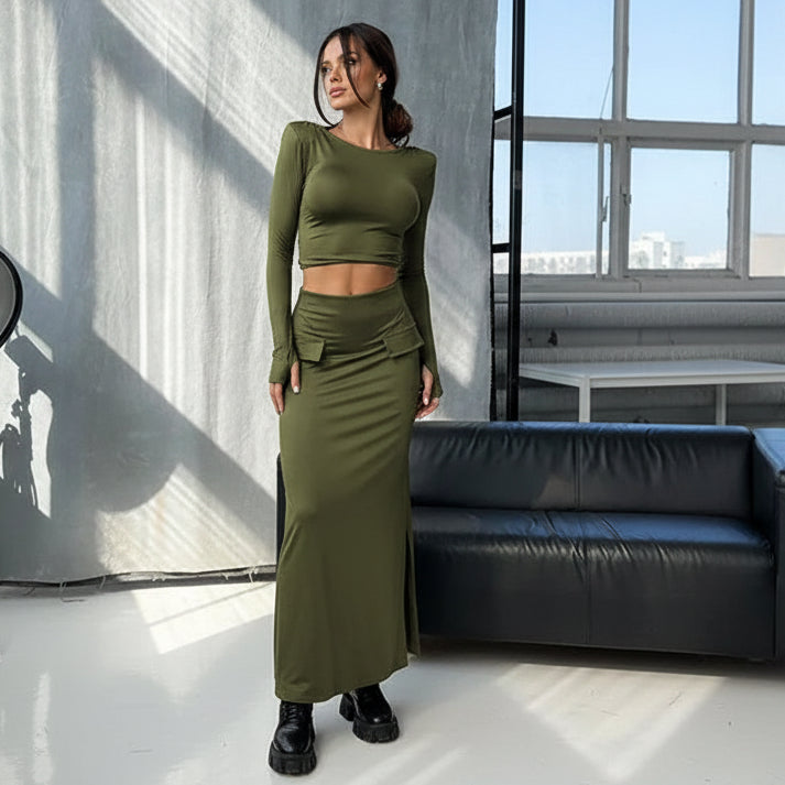 סט שני חלקים טופ וחצאית מקסי - באדי