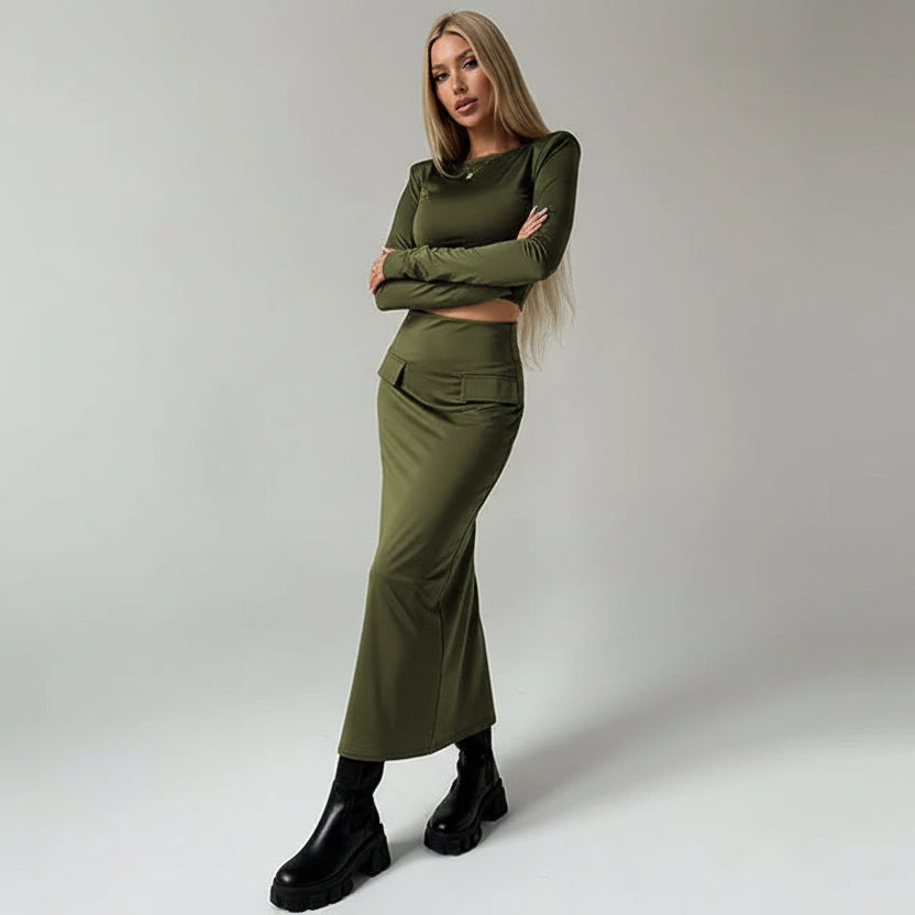 סט שני חלקים טופ וחצאית מקסי - באדי