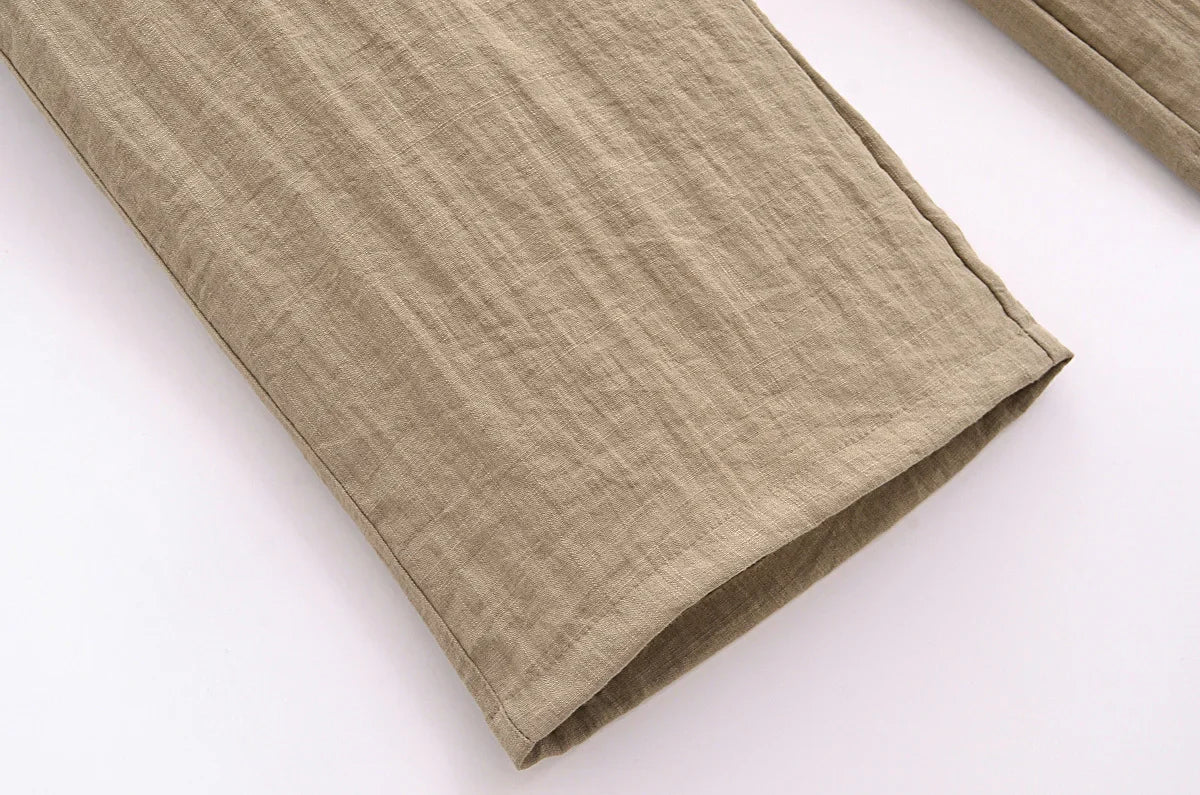 חליפת פשתן שני חלקים חולצת קשירה ומכנסיים ארוכים - אווה