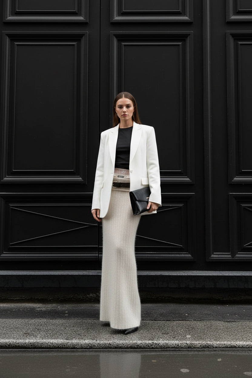 סט סריג שני חלקים חולצת כתפיים חשופות וחצאית מקסי - אילונה