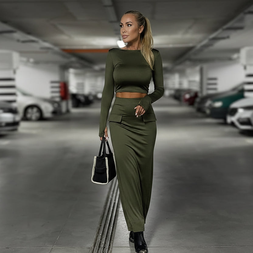 סט שני חלקים טופ וחצאית מקסי - באדי