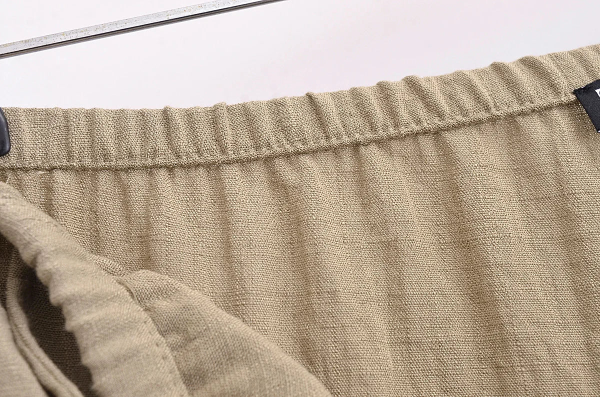 חליפת פשתן שני חלקים חולצת קשירה ומכנסיים ארוכים - אווה