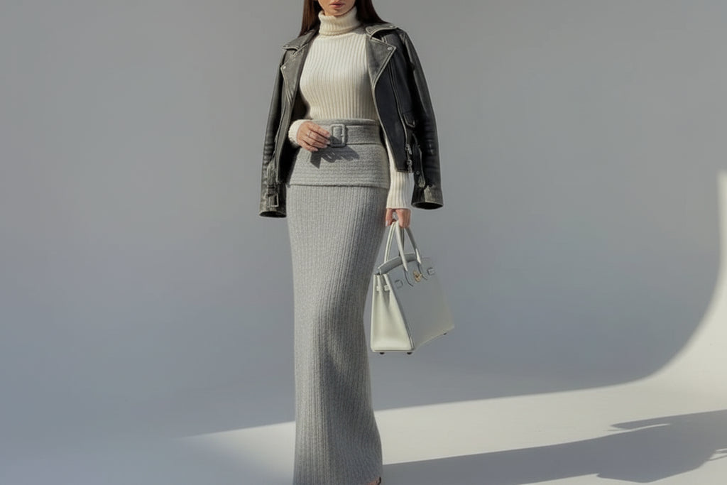 סט סריג שני חלקים חולצת כתפיים חשופות וחצאית מקסי - אילונה