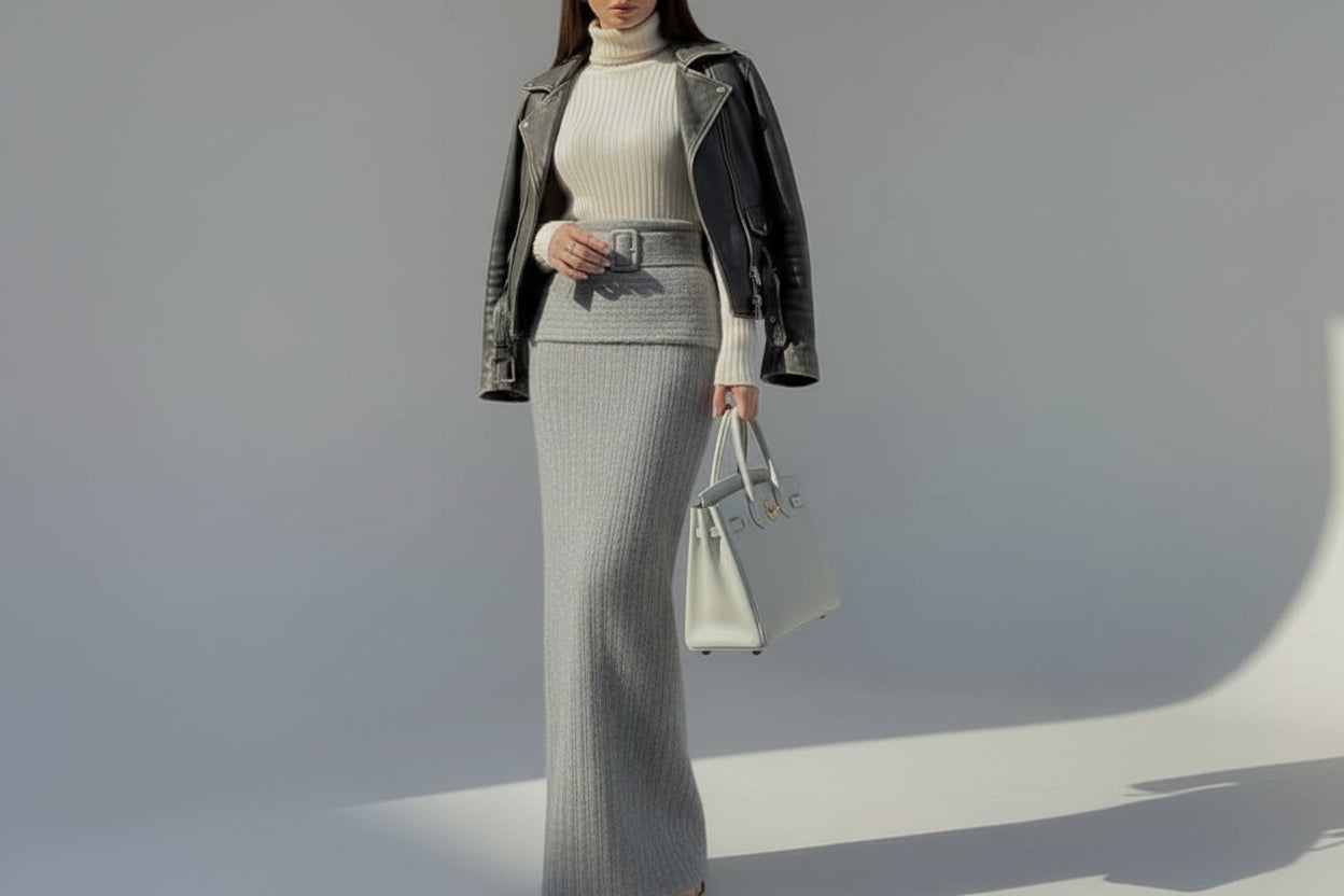 סט סריג שני חלקים חולצת כתפיים חשופות וחצאית מקסי - אילונה