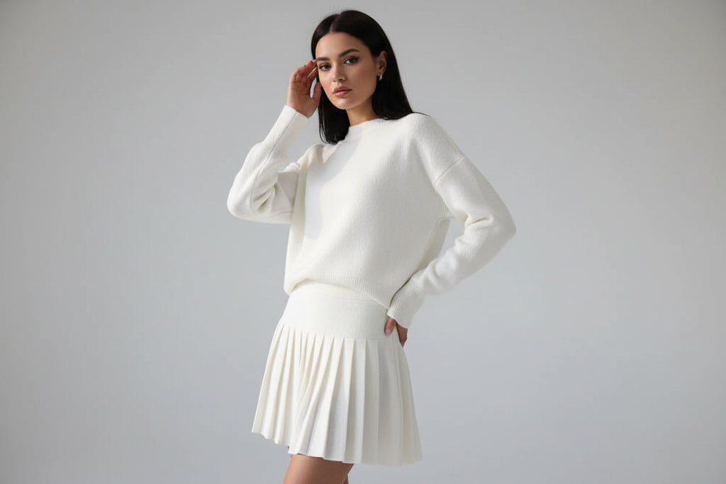 סט שני חלקים סרוג חולצת אובר סייז וחצאית מיני - יעלה