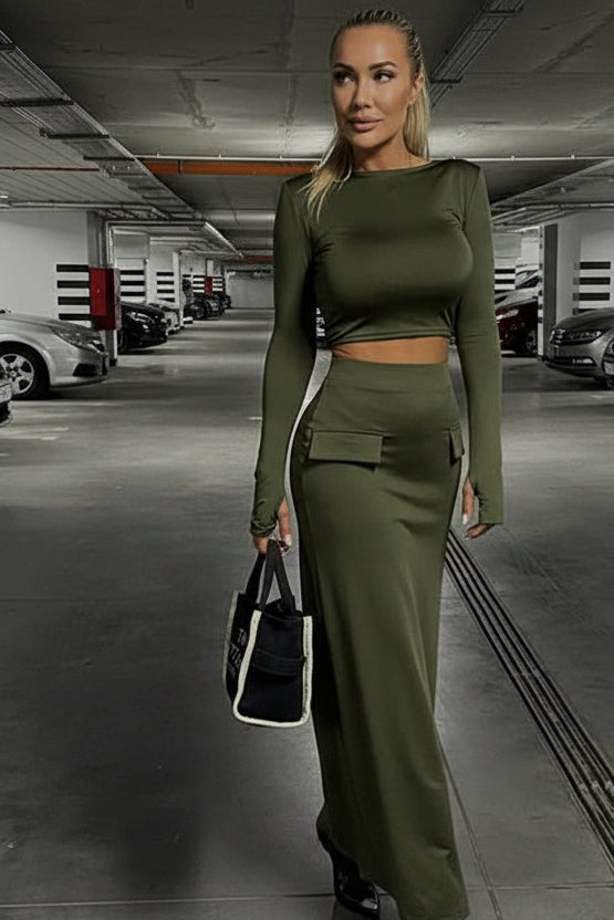 סט שני חלקים טופ וחצאית מקסי - באדי