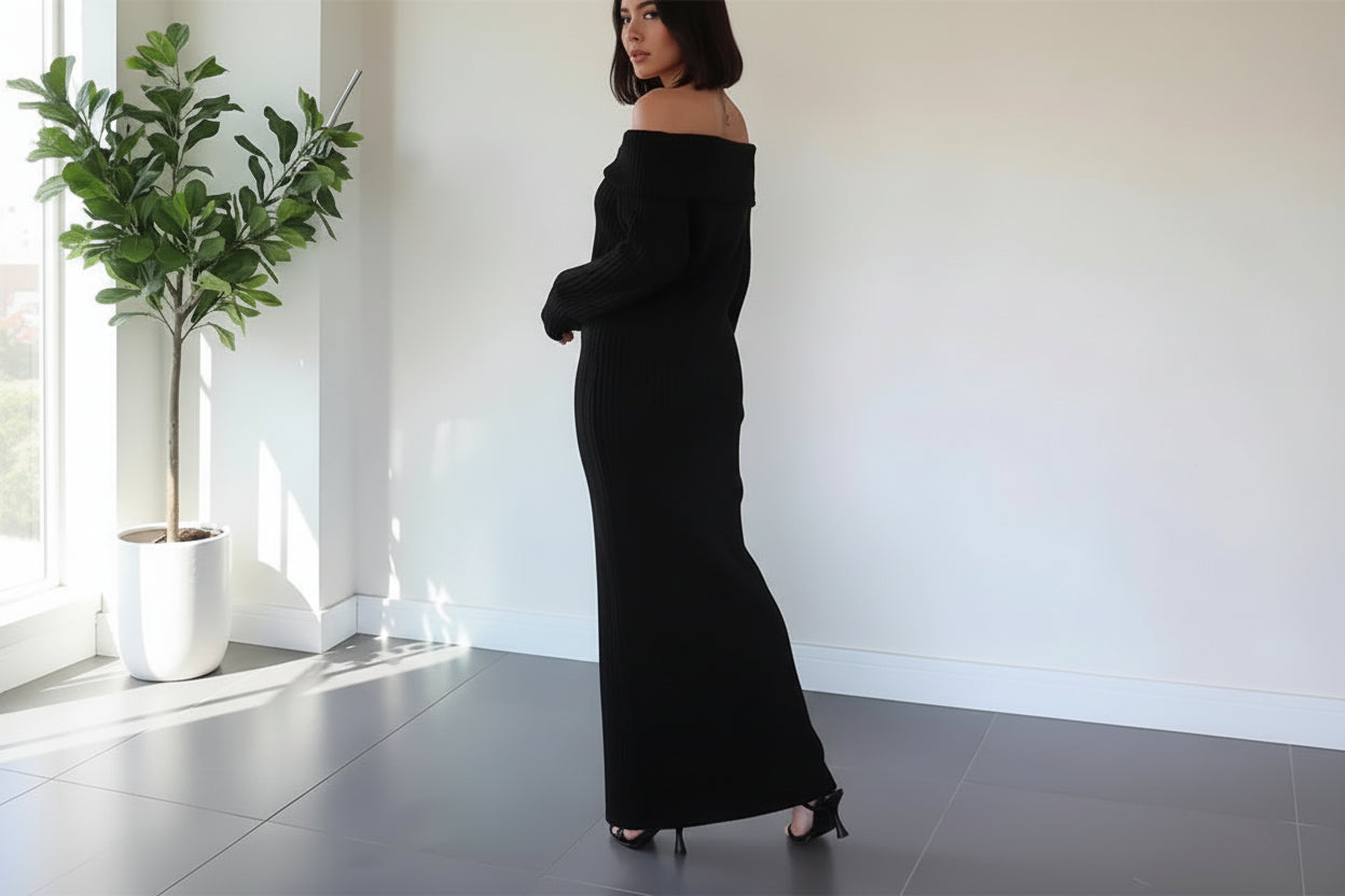 סט סריג שני חלקים חולצת כתפיים חשופות וחצאית מקסי - אילונה