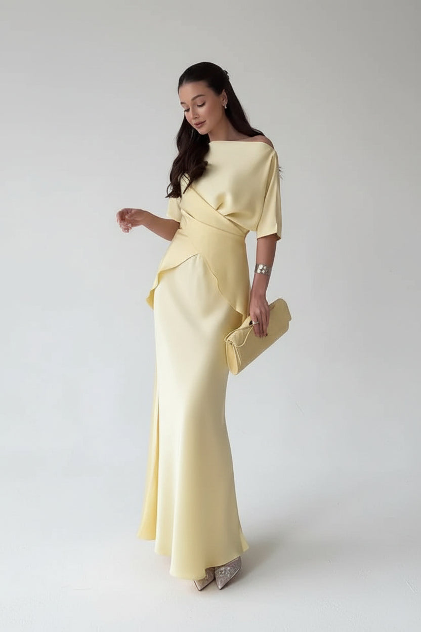 סט סאטן שני חלקים חולצת קשירה בעיצוב קרוס וחצאית מקסי - ליבי