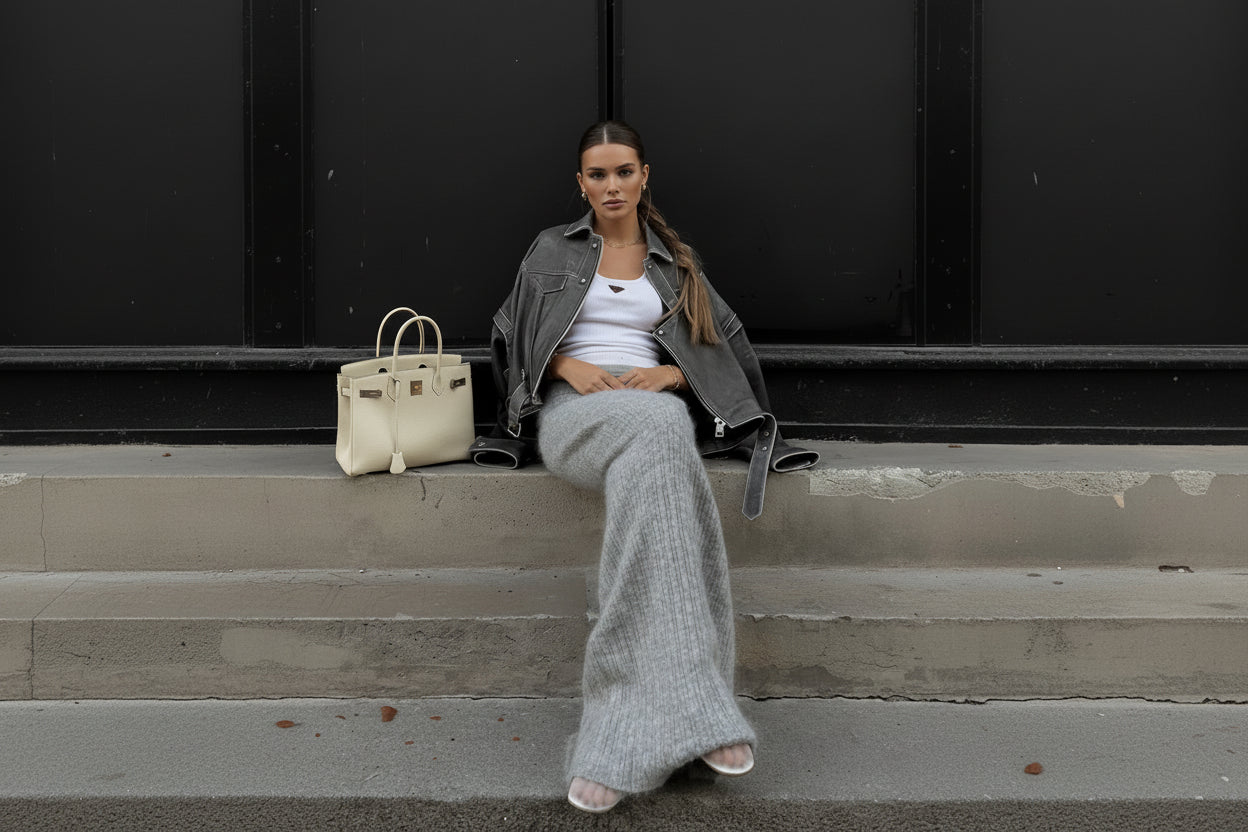 סט סריג שני חלקים חולצת כתפיים חשופות וחצאית מקסי - אילונה