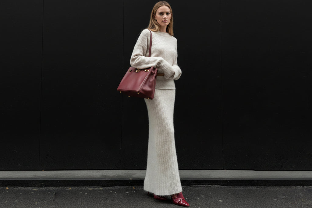 סט סריג שני חלקים חולצת כתפיים חשופות וחצאית מקסי - אילונה