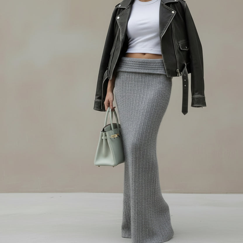 סט סריג שני חלקים חולצת כתפיים חשופות וחצאית מקסי - אילונה