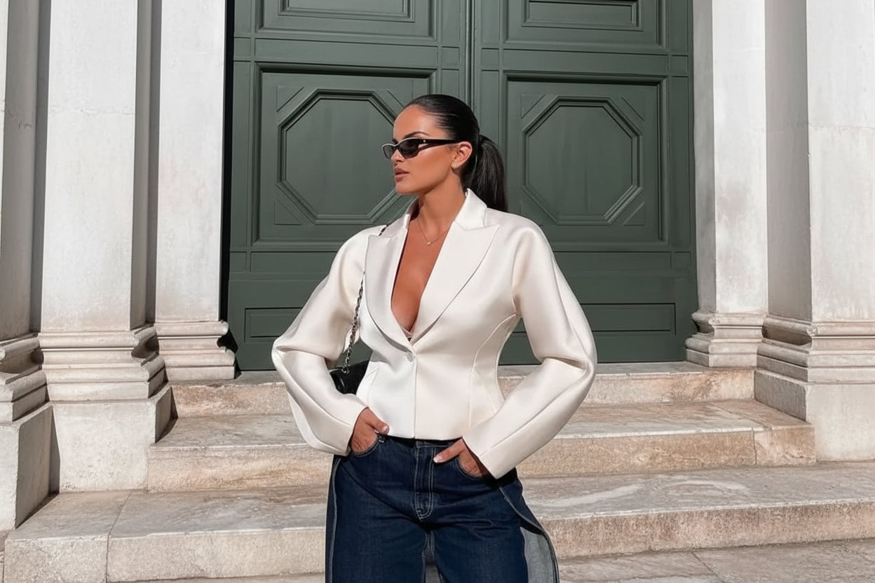 חליפת משי שני חלקים מחויטת מכנסיים ובלייזר - מורל